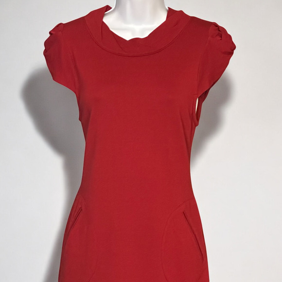 Yoana Baraschi Anthro Red Bodycon Dress Career Party Pockets Cap Sleeve Size 6 - Picture 3 of 10